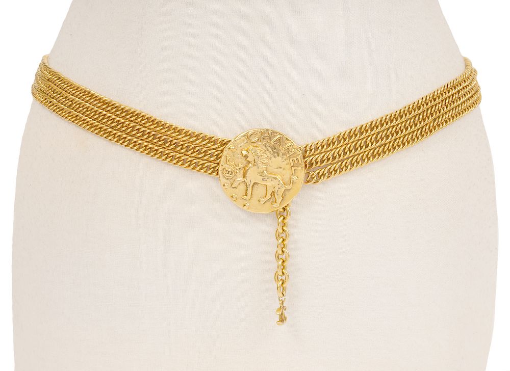 Appraisal: Chanel Gold Chain Belt Lion Buckle Chanel Gold Chain Belt