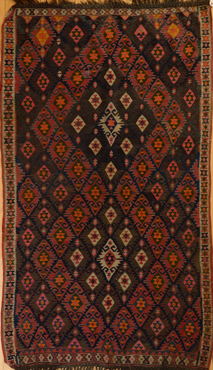 Appraisal: TURKISH COFFEE-GROUND KILIM ft in x ft in Condition With