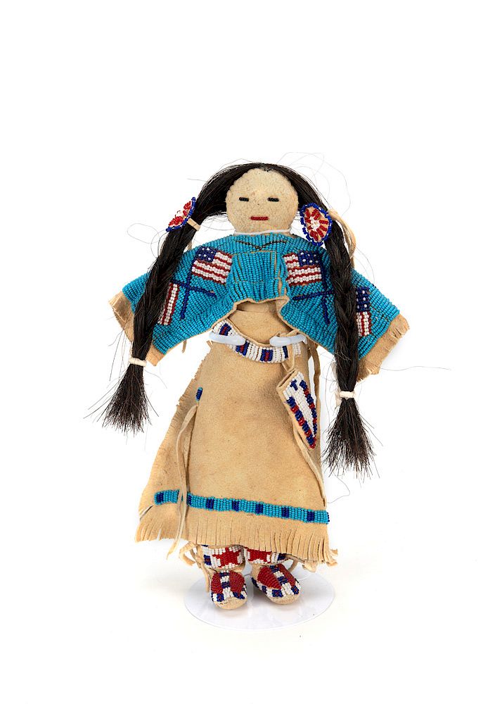 Appraisal: Yankton Sioux Beaded Doll with American Flag Design Yankton Sioux