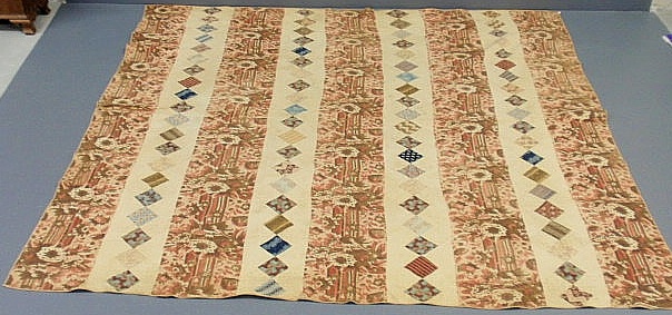 Appraisal: Printed and pieced quilt th c x