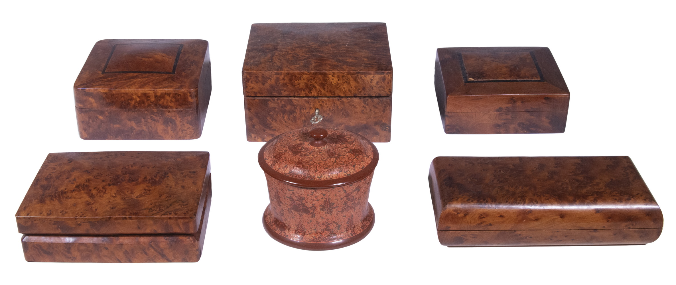 Appraisal: ASSORTED TRINKET BOXES Lot of including Finely crafted burl walnut