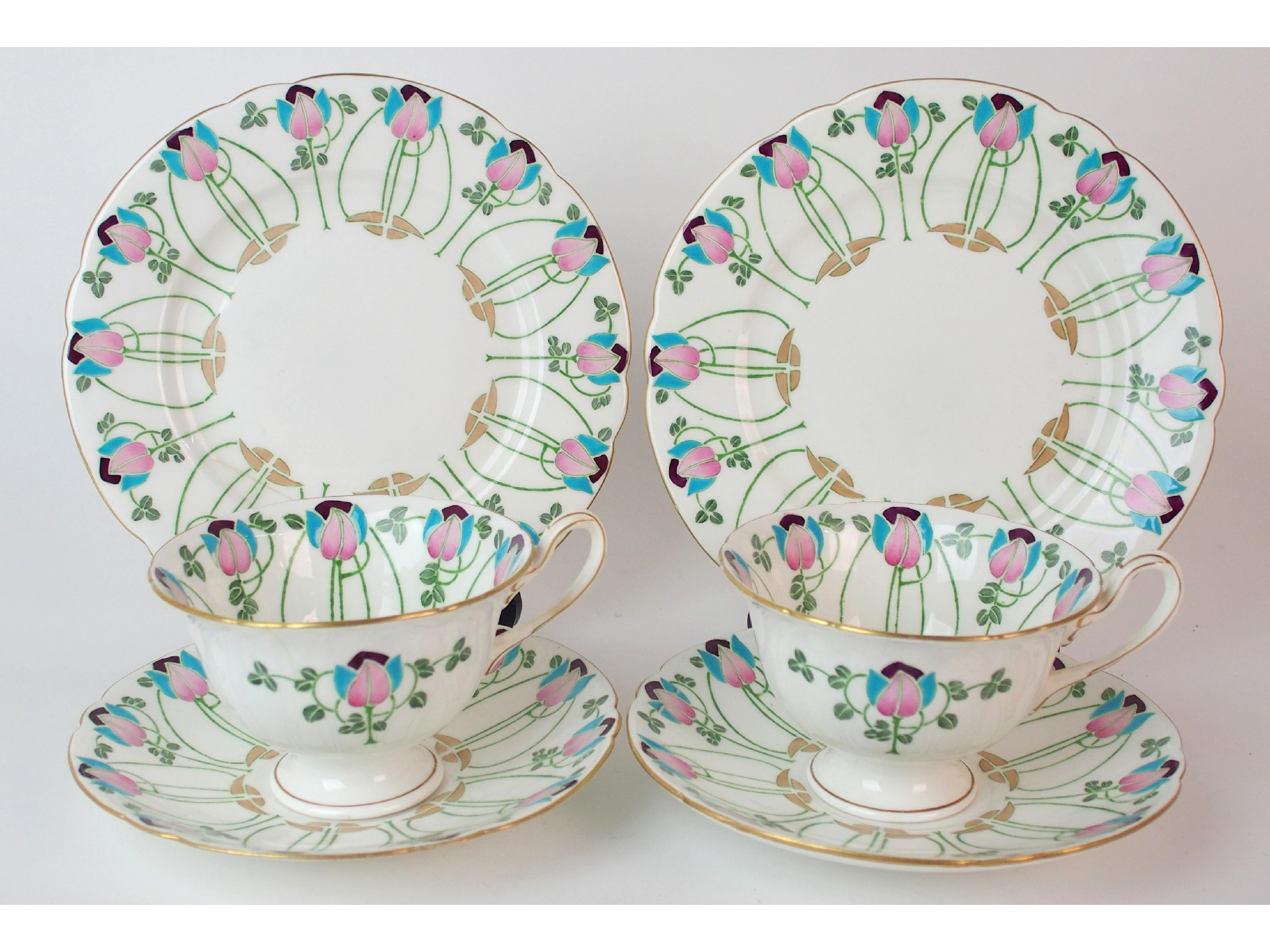 Appraisal: George Logan for Foley china Glasgow style tea trioscomprising two