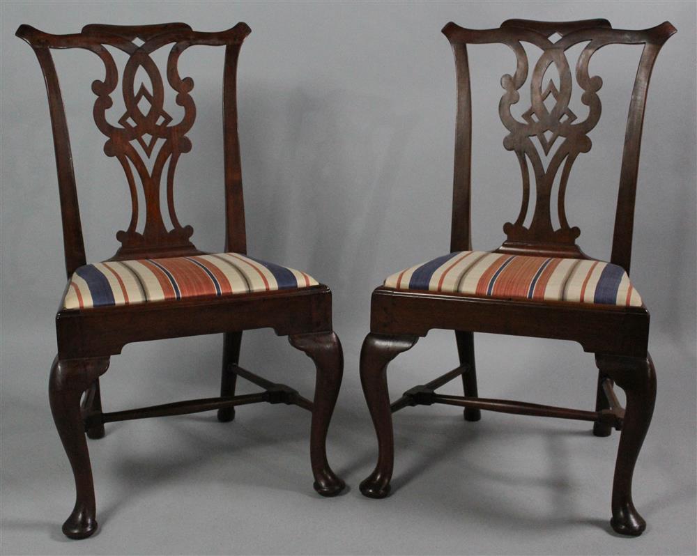 Appraisal: PAIR OF CHIPPENDALE MAHOGANY SIDE CHAIRS each having a shaped