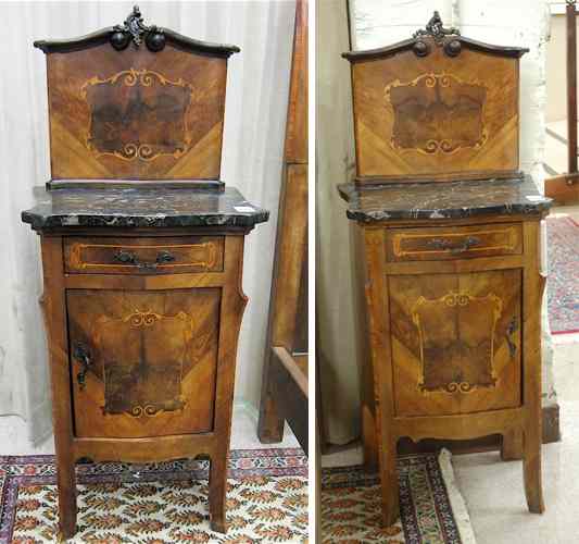 Appraisal: A PAIR OF LOUIS XV STYLE INLAID WALNUT NIGHTSTANDS Continental