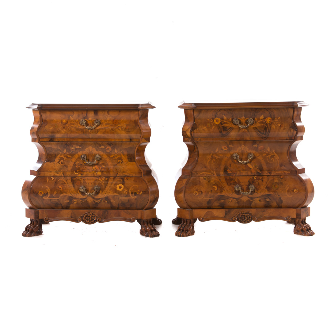 Appraisal: Pr Italian Baroque style marquetry bomb commodes th century floral