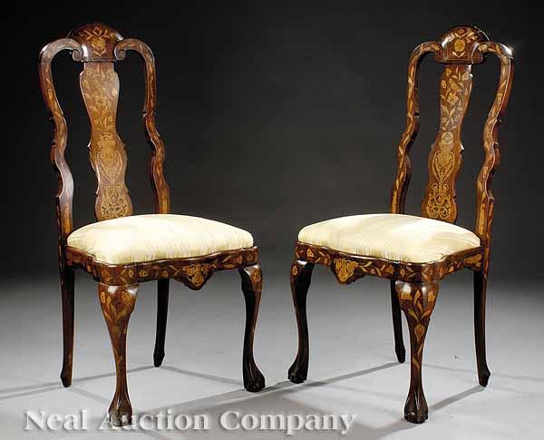 Appraisal: A Pair of Antique Dutch Marquetry and Mahogany Side Chairs