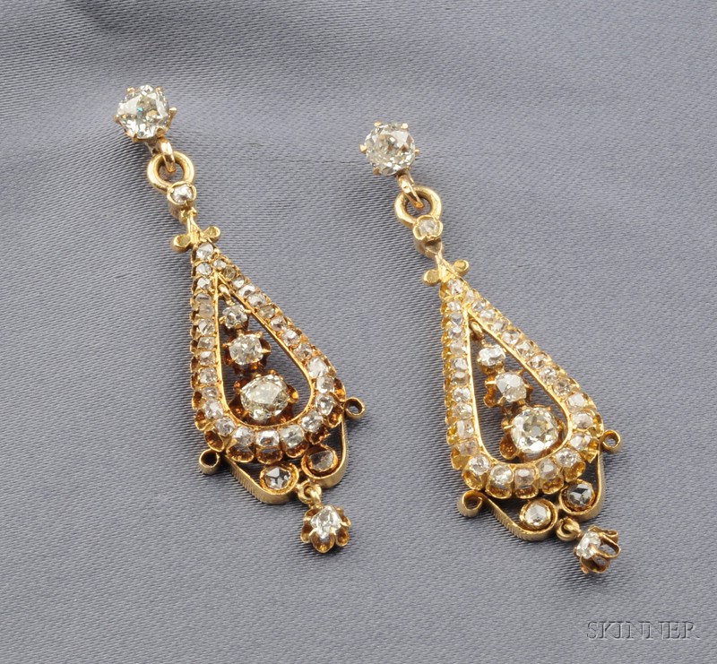 Appraisal: Antique Diamond Earpendants prong-set with old mine and rose-cut diamonds