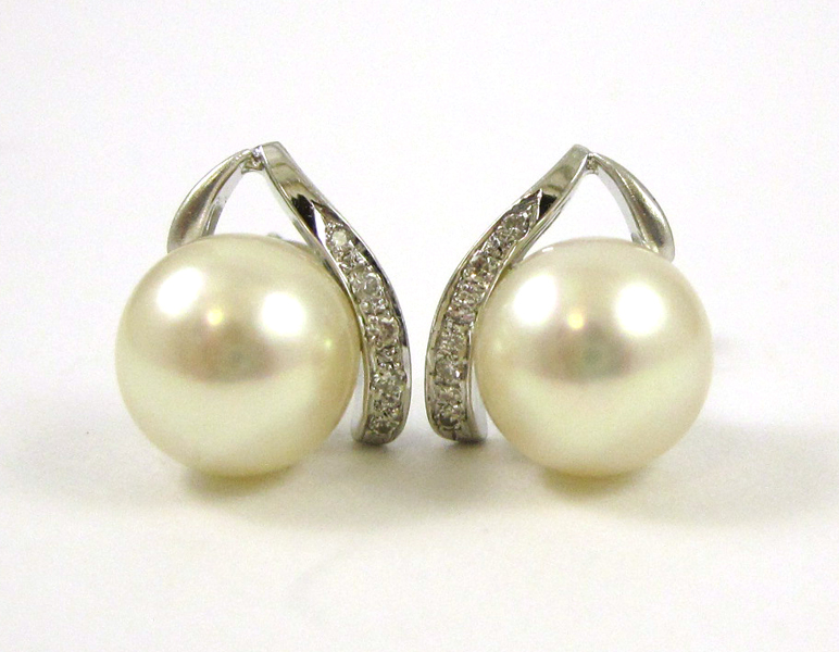 Appraisal: PAIR OF PEARL AND DIAMOND EARRINGS each k white gold