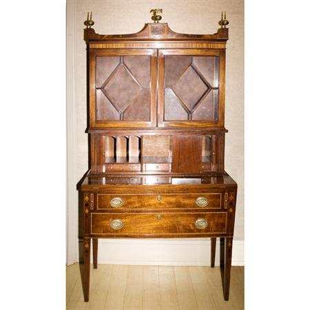 Appraisal: Federal Style Inlaid Mahogany Tambour Secretary Bookcase Estimate -