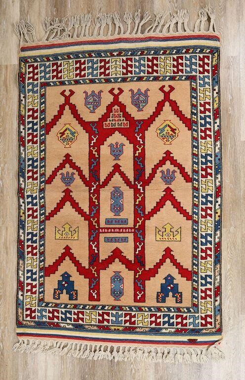 Appraisal: POLYCHROMATIC PERSIAN RUGPolychromatic Persian rug Red blue and yellow geometric