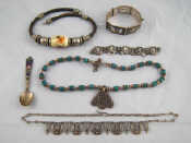 Appraisal: A mixed lot comprising a white metal tests silver turquoise