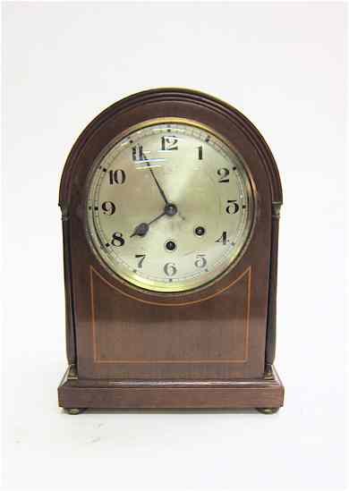 Appraisal: SHERATON STYLE MAHOGANY MANTEL CLOCK German or English early th