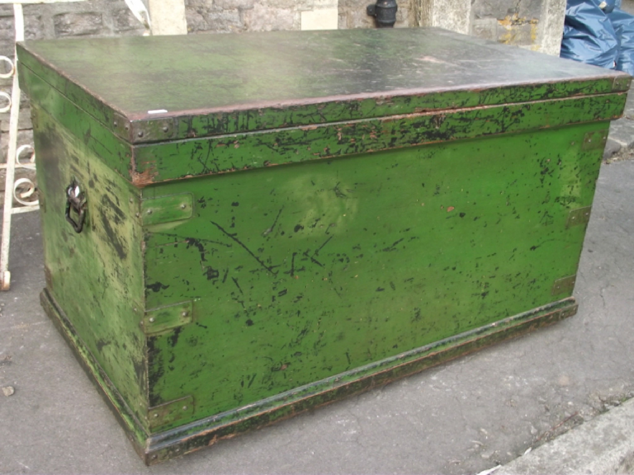 Appraisal: A substantial th century work box with original green painted