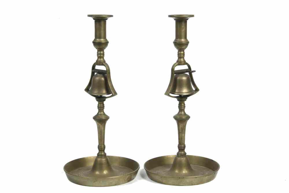 Appraisal: PAIR BRASS CANDLESTICKS - Circa Cast Brass Candlesticks with yoked