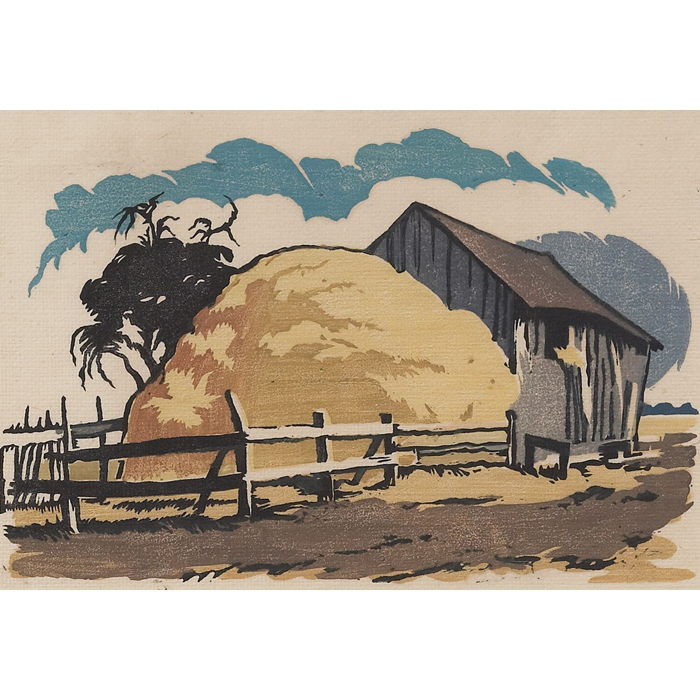 Appraisal: William Seltzer Rice American - Haystack c color linocut on