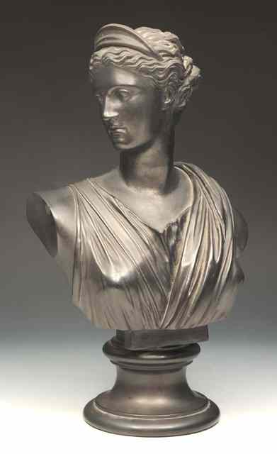 Appraisal: A COPENHAGEN BLACK BASALT BUST of Diana after the Antique