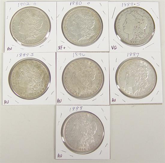 Appraisal: Seven Morgan Dollars -O XF AU AU -S VG -