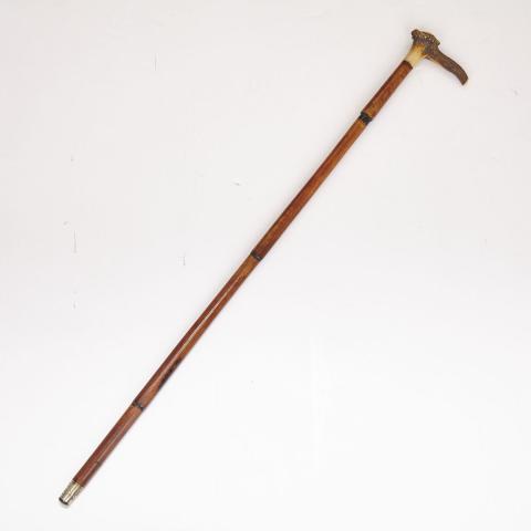 Appraisal: Victorian Antler Mounted Bamboo Sword Gadget Cane th century with