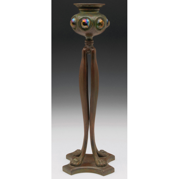 Appraisal: Fine Tiffany Studios candlestick bronze form with claw-feet and inset