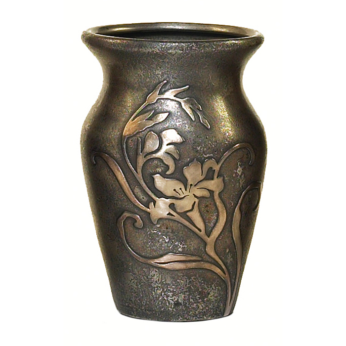 Appraisal: Heintz vase sterling on bronze applied floral design original silver