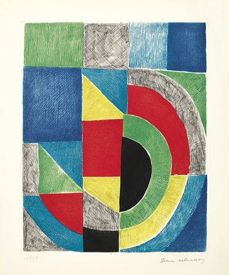 Appraisal: SONIA DELAUNAY Composition with Rectangles Triangles and Circles Color etching