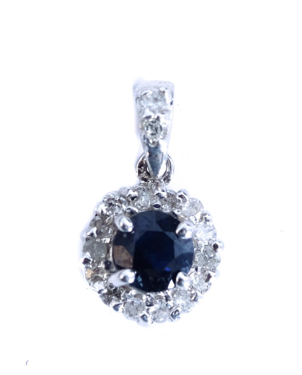 Appraisal: K WHITE GOLD SAPPHIRE DIAMOND PENDANT k white gold pendant