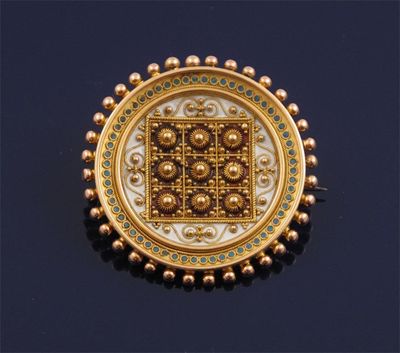 Appraisal: A th Century Etruscan style circular brooch With white and