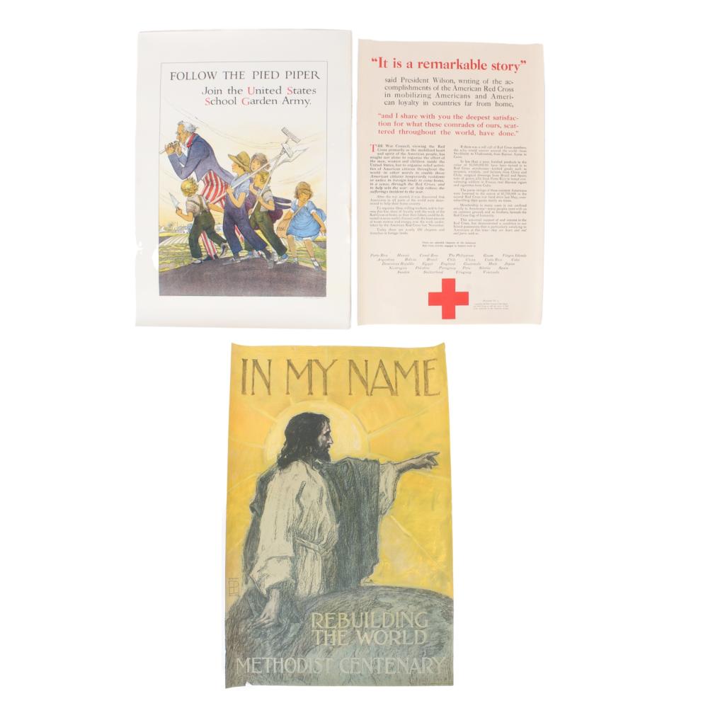 Appraisal: THREE WWI POSTERS AMERICAN RED CROSS FOLLOW THE PIED PIPER