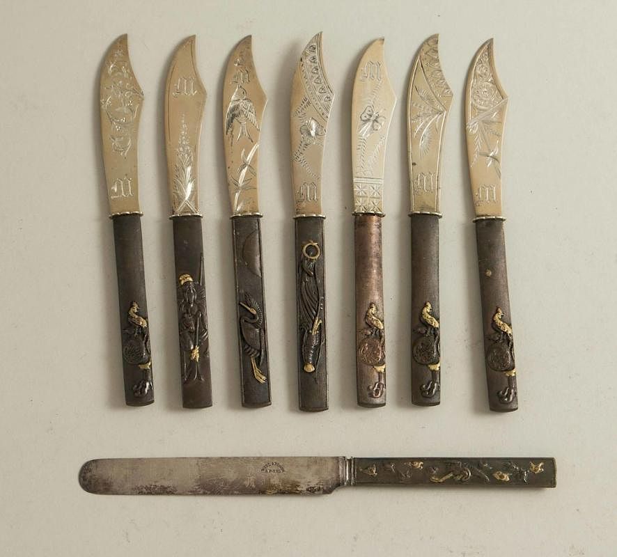 Appraisal: Japonism Mixed Metal Knives Lot of eight mixed metal Japonism