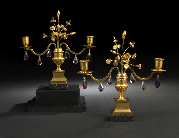 Appraisal: Diminutive Pair of French Gilt-Lacquered Brass and Noir d'Egypte Marble