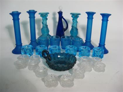 Appraisal: Sixty-six piece group of cobalt amber and cut glass tableware