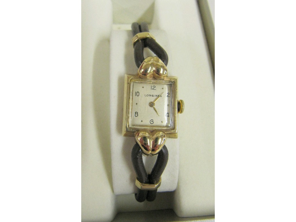 Appraisal: Ladies 's ct gold cased Longines wrist watch with leather