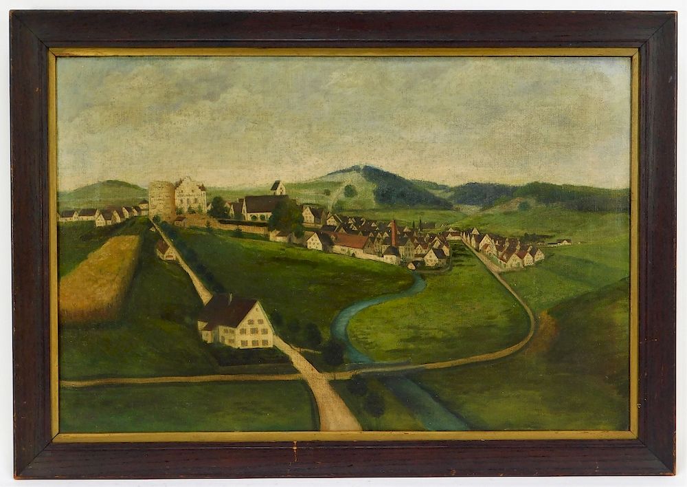 Appraisal: Germanic Village Overlook Landscape Painting Germanic Village Overlook Landscape Painting