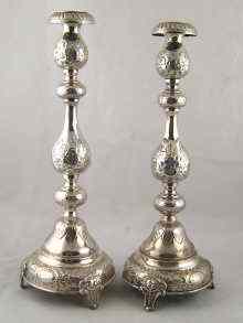 Appraisal: A substantial pair of silver Russian style candlesticks by Joseph