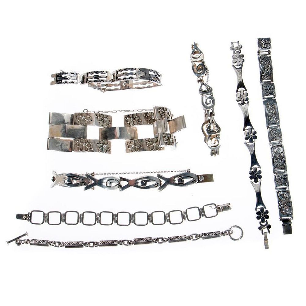 Appraisal: Eight sterling silver link bracelets makers including CGJ MES A