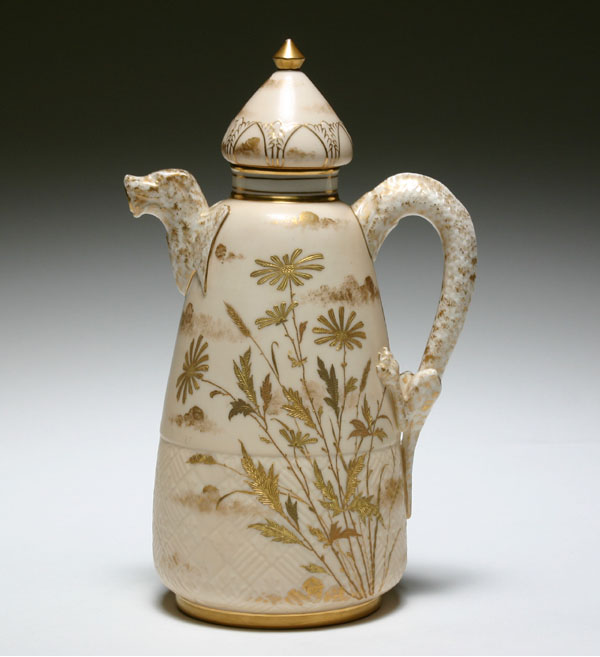 Appraisal: Belleek gilt trim floral pitcher with applied dragon spout and