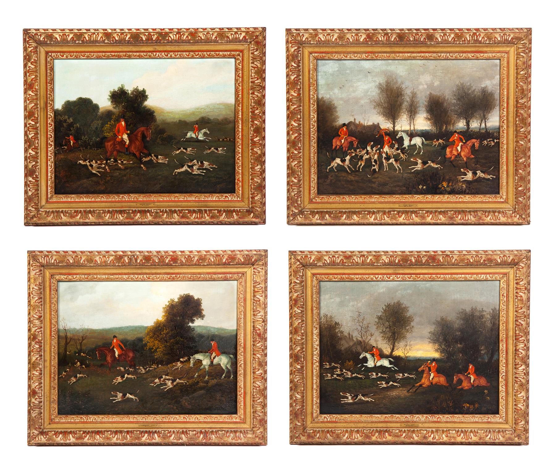 Appraisal: FOUR HUNT SCENES SIGNED G DAY TH CENTURY American or