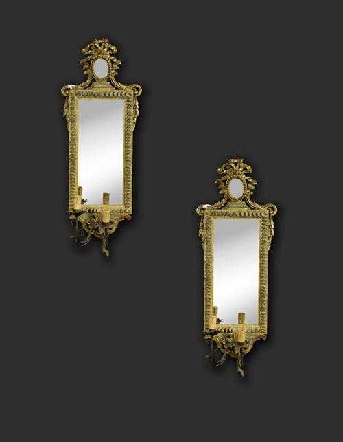 Appraisal: PAIR OF PAINTED MIRRORED APPLIQUES late Louis XVI German th