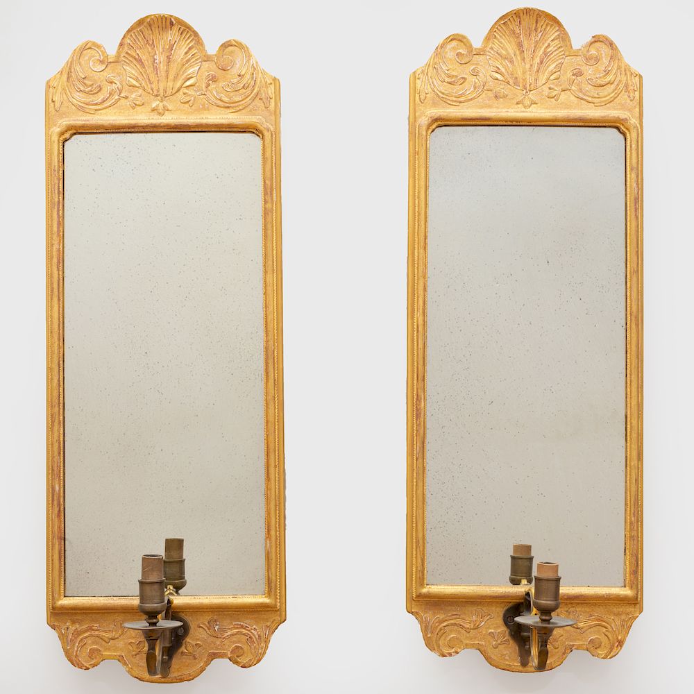 Appraisal: Pair of Queen Anne Style Giltwood Girandole Mirrors Modern Each