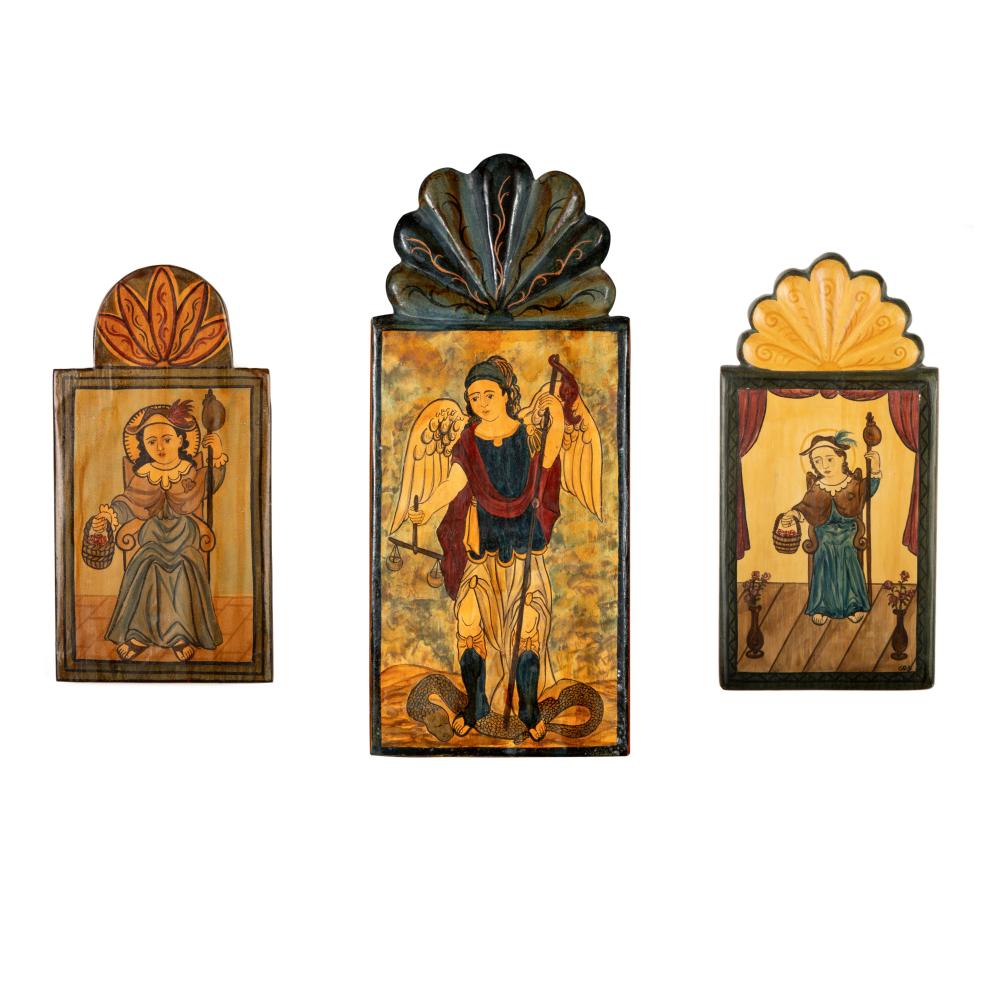 Appraisal: CATHERINE ROBLES-SHAW NEW MEXICO TH CENTURY GROUP OF THREE RETABLOS