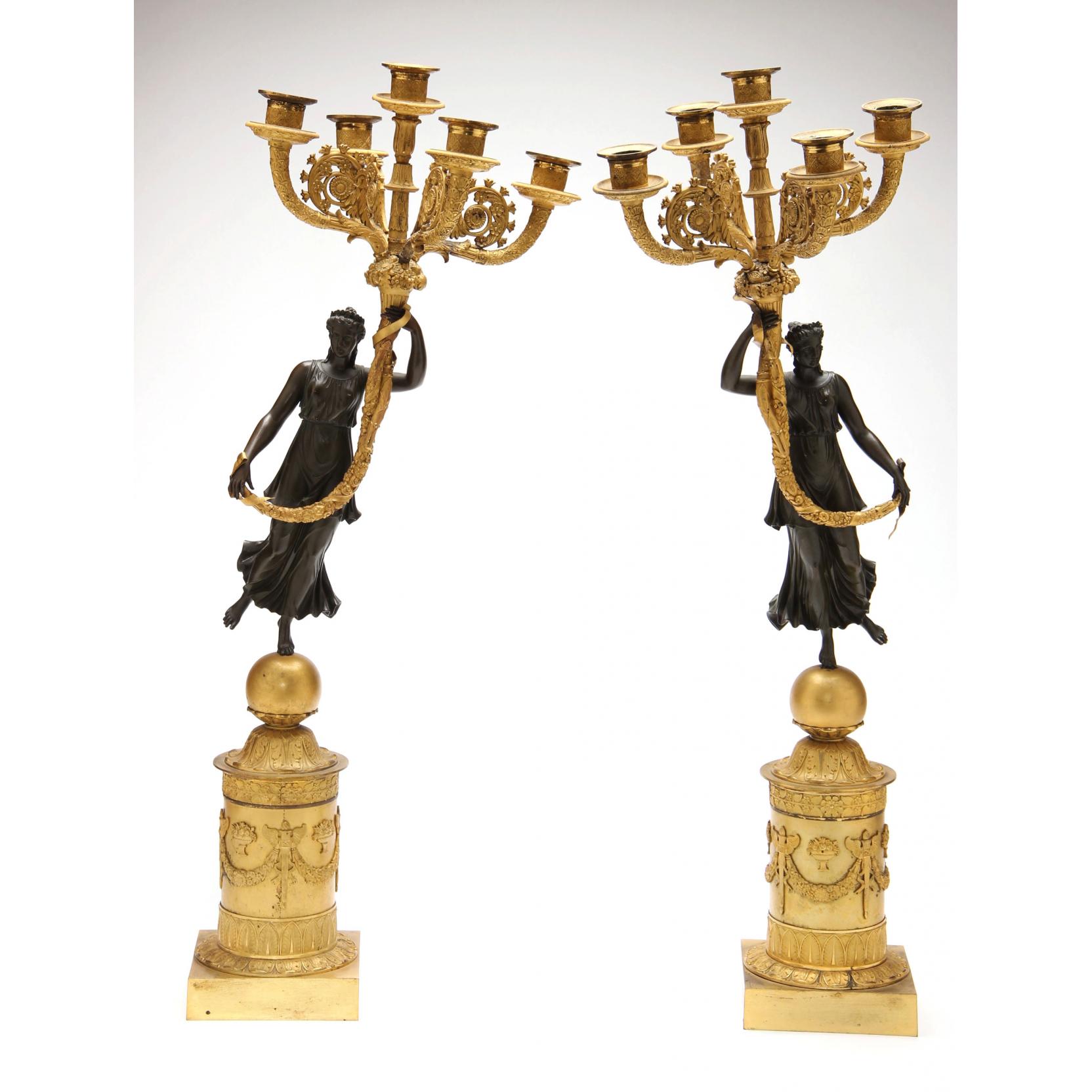 Appraisal: Pair of Continental Neoclassical Figural Candelabra th century gilt and