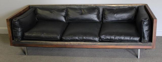 Appraisal: Midcentury Milo Baughman Rosewood Case Sofa With leather upholstery Aluminum