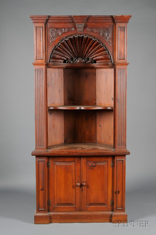 Appraisal: Early Georgian-style Carved Pine Corner Cupboard early th century with