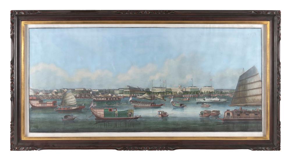 Appraisal: ATTRIBUTED TO TINGQUA CHINA - THE WATERFRONT AT CANTON WATERCOLOR