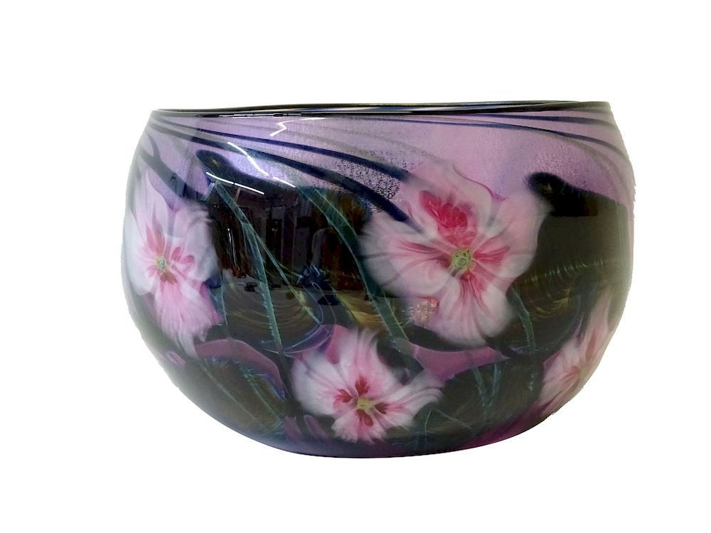 Appraisal: Early Charles Lotton Multi Flora Artglass Bowl Rare Charles Lotton