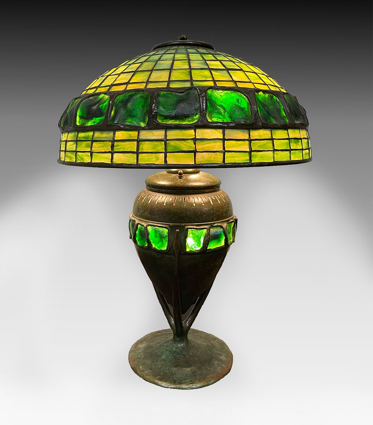 Appraisal: LEADED GLASS BRONZE TURTLEBACK LAMP SIGNED TIFFANY Approximately '' h