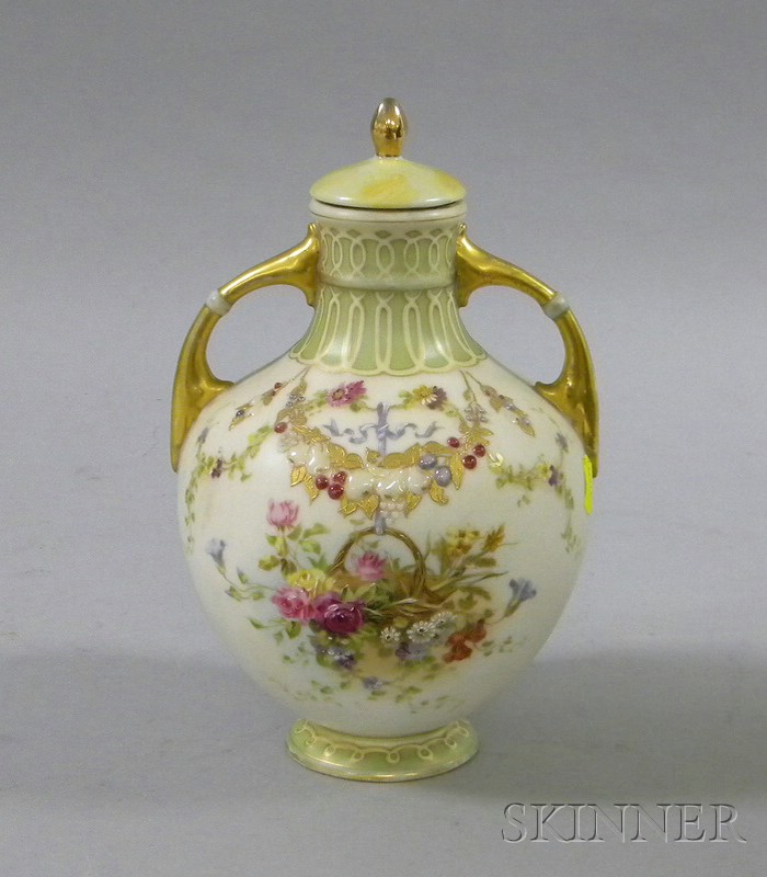 Appraisal: Jeweled and Floral Decorated Porcelain Covered Vase ht in