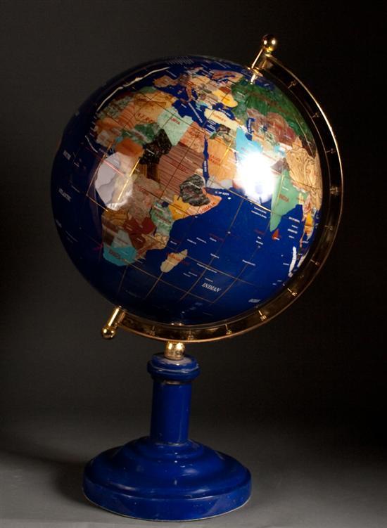 Appraisal: Hardstone mother-of-pearl and brass inlaid terrestrial globe in H in