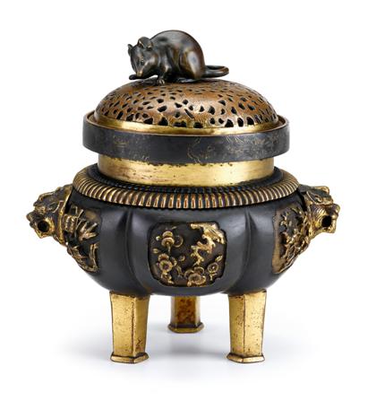 Appraisal: Good Chinese Ming gilt and patinated bronze tripod censer th