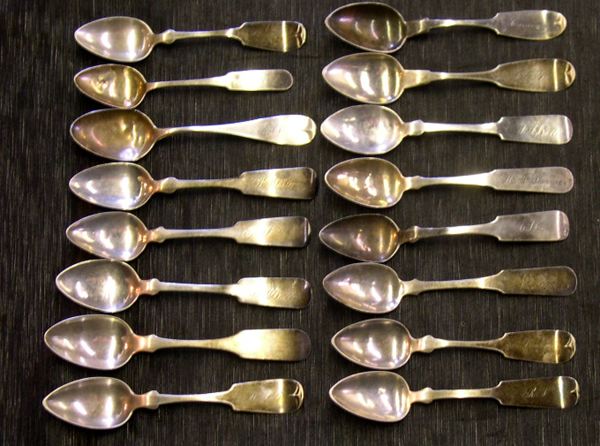 Appraisal: Sixteen Assorted Coin Silver Teaspoons th century including two examples